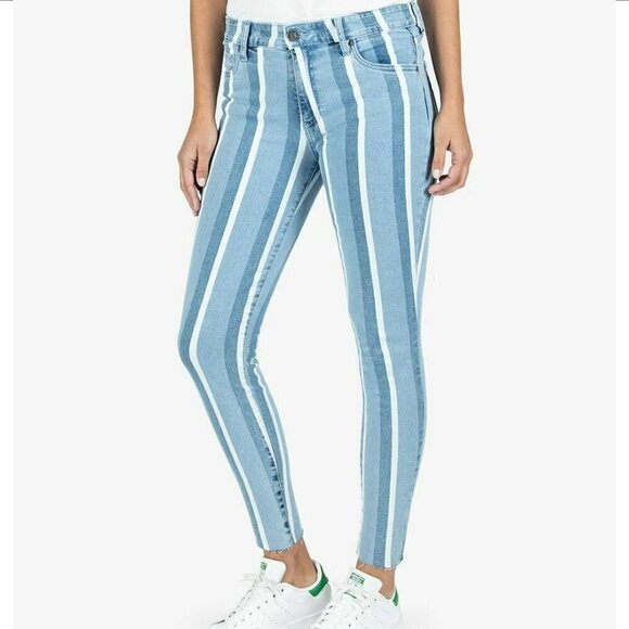 Kut from the Kloth high rise Connie ankle skinny striped jeans pants blue new 2 - Picture 1 of 6